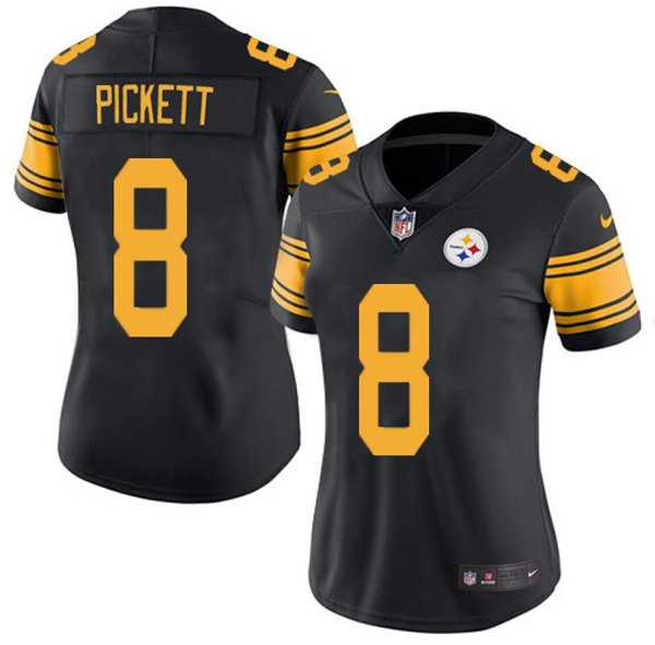 Womens Pittsburgh Steelers #8 Kenny Pickett Black Color Rush Limited Stitched Jersey Dzhi